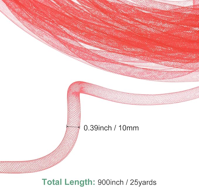Mesh Tube Ribbon 25 Yards, 10mm Elastic Fabric Ribbons Mesh Tubing for Crafts/Gift Wrapping/Flower Bouquets/Wedding/Birthday/Holiday/Wreaths Christmas/Decoration[Persian Red]