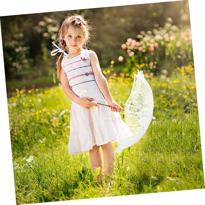 Lace Umbrella Parasol Floral White Umbrella Vintage Wedding Bridal Umbrella Photography Scene Props for Baby Shower Bridal Decorations Assorted Color A