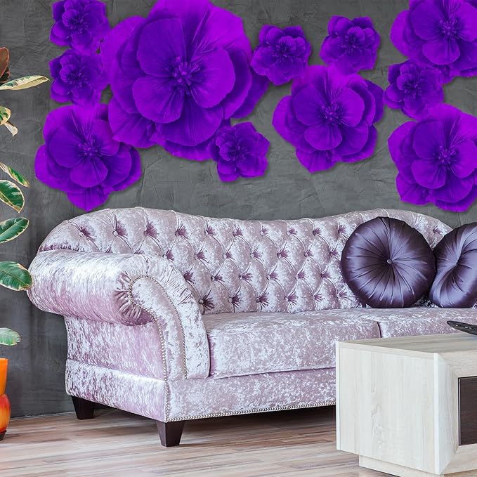 Giant Paper Flowers Artificial Large Paper Flower Decoration for Handcrafted Wall Backdrop Christmas Mexican Wedding Graduation Bridal Shower Birthday Party Supplies(Purple,12 Pcs)