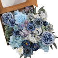 Floweroyal 2 Layers Artificial Flowers Combo Dusty Blue Flowers Mix Silk Flowers Dahlia Roses with Stems for Wedding Bridal Bouquets, Baby Shower, Floral Arrangement, Table Centerpieces