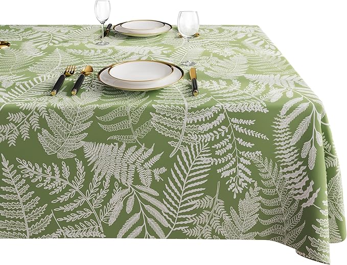 Rectangle Table Cloth,100% Waterproof Tablecloth Oil Proof Spill Proof Vinyl Table Cloth, Wipe Clean Plastic Table Cover for Dining, Camping, Indoor and Outdoor 52" x 70",Green Leaves