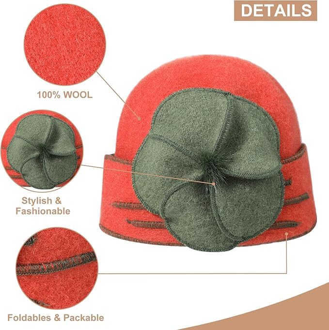 Sumolux Beanie Hats for Women Wool Skull Cap Beret Floral Cuffed French Vintage Dress Cloche Classic Winter 1920s