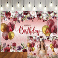 LTLYH 7x5ft Happy Birthday Decorations Women Girls Birthday Party Backdrop Glitter Pink Floral Party Banner Background Elegant Rose Gold Birthday Decorations Backdrop 178 ﻿