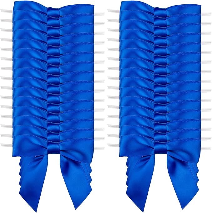 7Rainbows 30pcs Boutique 3.5" Blue Satin Ribbon Twist Tie Bows for Tying Up Packages Gift Wrapping