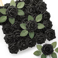 Mocoosy 50Pcs Black Roses Artificial Flowers, Fake Roses for Decorations, Real Touch Foam Rose Bulk with Stem Gothic Wedding Bouquet DIY Floral Arrangements Bridal Shower Valentine's Party Table Decor