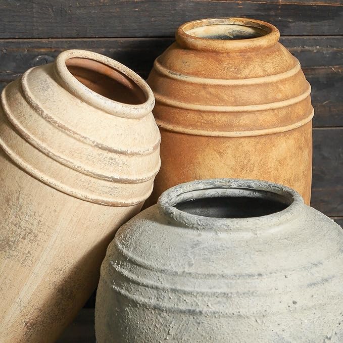 Large Ceramic Flower Vase, 12.87 inch Terracotta Vase, Rustic Farmhouse Vintage Vases for Home Decor, Living Room Shelf Decor, Enterway, Table Decoration