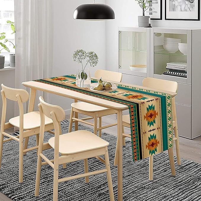 Aztec Southwest Table Runner, Ethnic Style Design Geometric Triditional Kitchen Table Runners Table Setting Decor for Garden Farmhouse Wedding Party Holiday Dinner Home, 13x108 Inch
