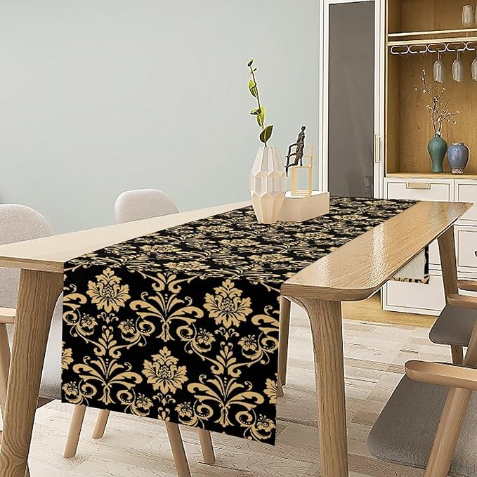 Gold Damask Table Runner,Gothic Antique Victorian Floral Boho Table Runner for Home Kitchen Table Dining Garden Farmhouse Wedding Party Decor 13x108 Inch