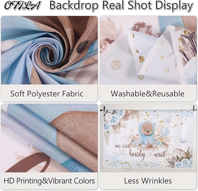 Boy We Can Bearly Wait Backdrop Boho Baby Shower Party Backdrop 8x6ft Blue Floral Boho Pampas Grass Bear Baby Shower Photography Background Birthday Party Background Cake Table Decor
