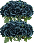 52pcs Emerald Green Roses Artificial Flowers Fake Flowers Silk Roses with Stems for DIY Wedding Bouquets Bridal Shower Centerpieces Arrangements Party Decorations