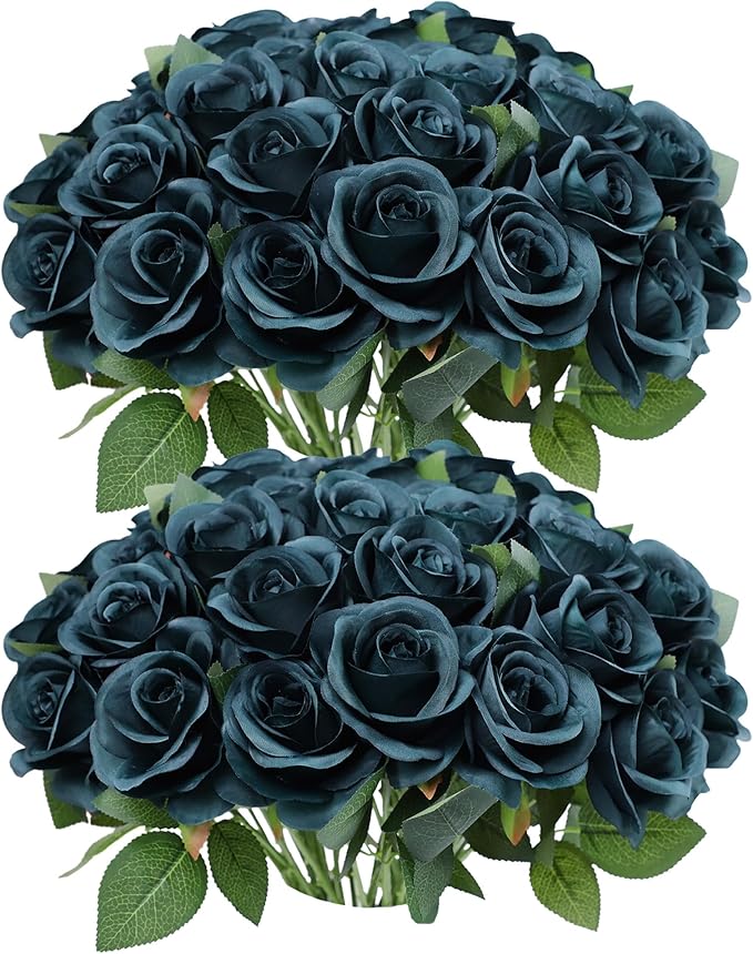52pcs Emerald Green Roses Artificial Flowers Fake Flowers Silk Roses with Stems for DIY Wedding Bouquets Bridal Shower Centerpieces Arrangements Party Decorations