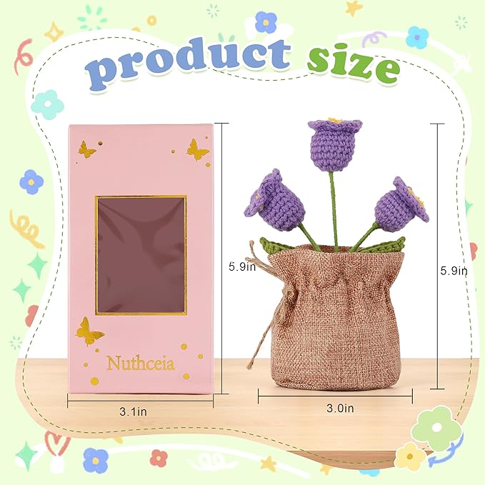 Crochet Flower Plant, Empathetic Flower Gift for Women & Men, Perfect for Birthday, Christmas, Mother's Day, Desk Decor, Birthday Decorations, Kids Party Decoration. Purple Lily
