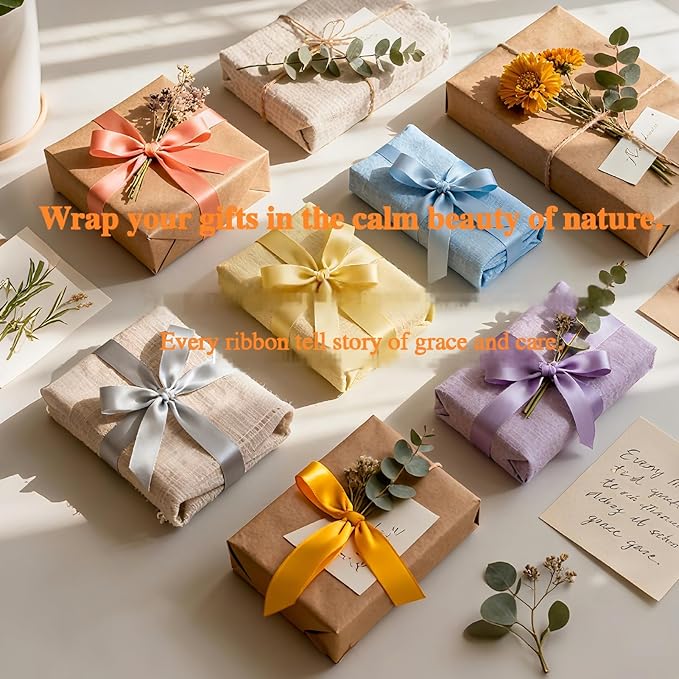 Satin Ribbon 1 Inch Pack, 50 Yards Double Faced 10 Natural Colored Ribbons Set for Gift Wrapping, Flower Bouquet, DIY Crafts, Easter, Christmas, Wedding, Party, Hair & Bows