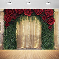 15x10ft Wedding Backdrop Red Rose Flowers Gold Sequin Wall Greenery Leaves Photography Background Bridal Wedding Party Banner Decorations Supplies Photo Booth Props