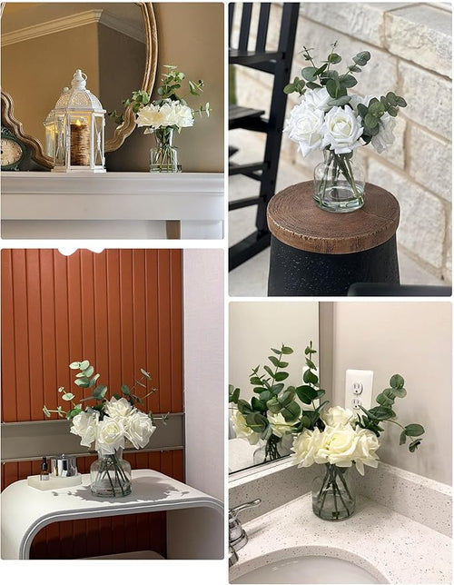 14" Artificial Flowers with White Roses in Vase, Fake Flowers in Artificial Water Vase, Silk Flower Arrangements with Artificial Flowers for Home Dining Table Decor.