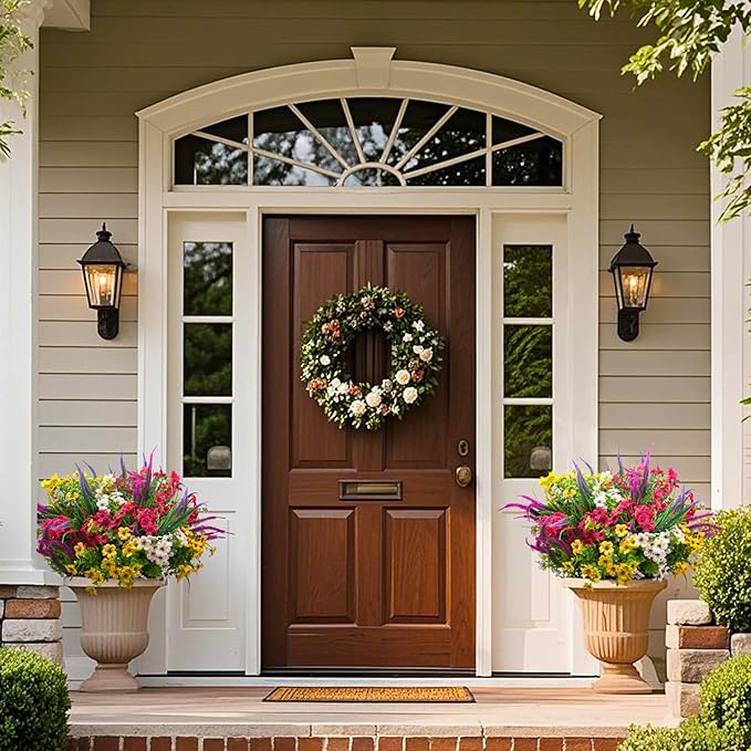 20 Packs Artificial Flowers Outdoor UV Resistant Fake Plants for Garden Patio Decor - Realistic Greenery for Hanging Planter Porch Window Home Wedding Spring Summer Decor