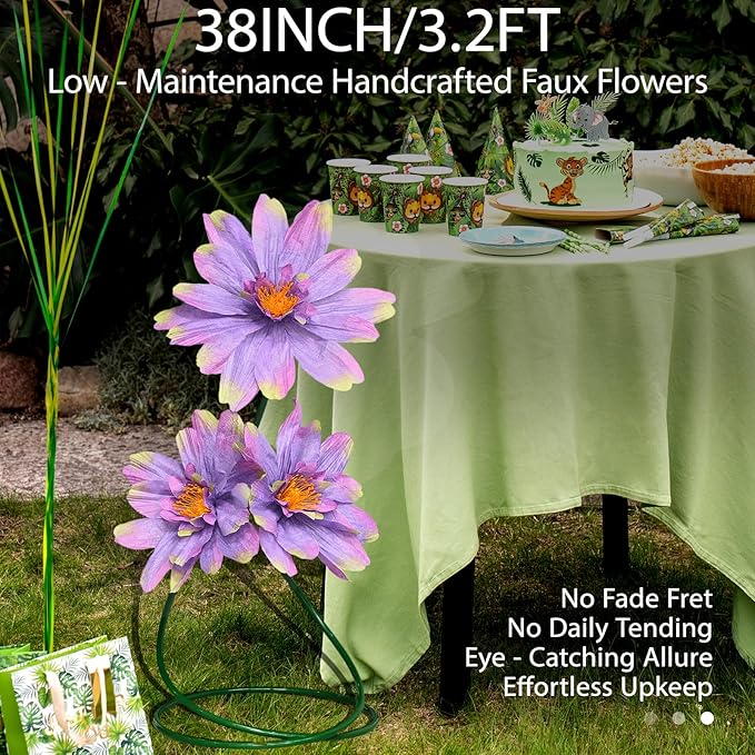 Large Daisy Faux Flowers for Decorations, 3 Pcs Giant Artificial Daisy Flower with Adjustable Stand for Home Decor Garden,Hotel,Office,Photography Props,Wedding,Art Gallery,Shop Window Display(Purple)