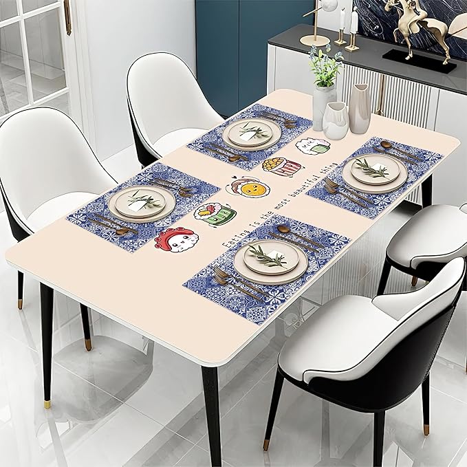 Blue Folk Ethnic Placemats Set of 6 Place Mats for Kitchen Table Washable Farmhouse Linen Table Mats Dining Decoration 12x18 Inch