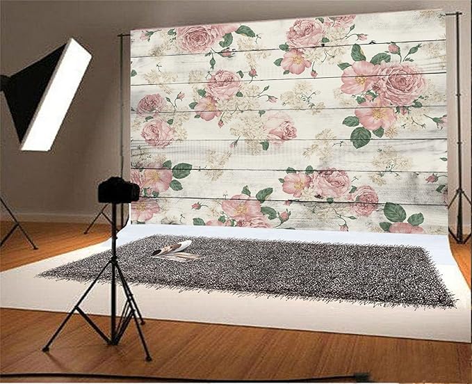 AOFOTO 5x3ft Vintage Wooden Board with Rose Floral Photography Background Retro Wood Plank Backdrop Flat Lay Old Hardwood Floor Baby Newborn Infant Portrait Photo Shoot Studio Props Vinyl Wallpaper
