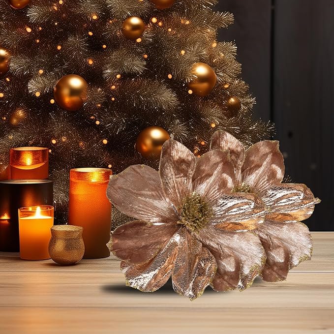 3 Pcs Artificial Flowers 10'' Christmas Decorations Festive Home Decor Elegant Holiday Floral Arrangements Perfect for Christmas Tree Table Centerpieces and Winter Weddings(Bronze)