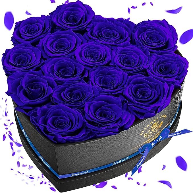 16 Preserved Flower Delivery Prime, Preserved Roses in a Box, Birthday Gifts for Women, Mother's Day, and Valentine's Day-Blue Roses