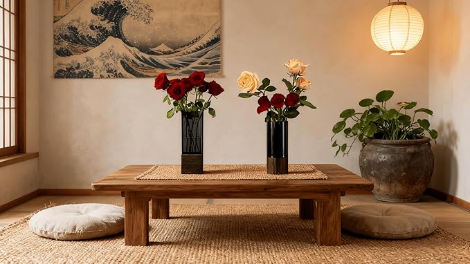 Shatterproof Acrylic Flower Vase with Wood Base–10”H*3.9''W Modern Table Centerpiece for Home Office Decor, Holds Fresh/Dried Stems, Lightweight&Stable, Present for Housewarming Christmas(Rectangular)