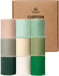Vitalizart 9 Rolls 1.5" Green & White Chiffon Silk Ribbon Handmade Fringe Total 27 Yd Frayed Edges Ribbons for Wedding Invitations Crafts Holiday Decor Bridal Bouquets Gifts Wrapping