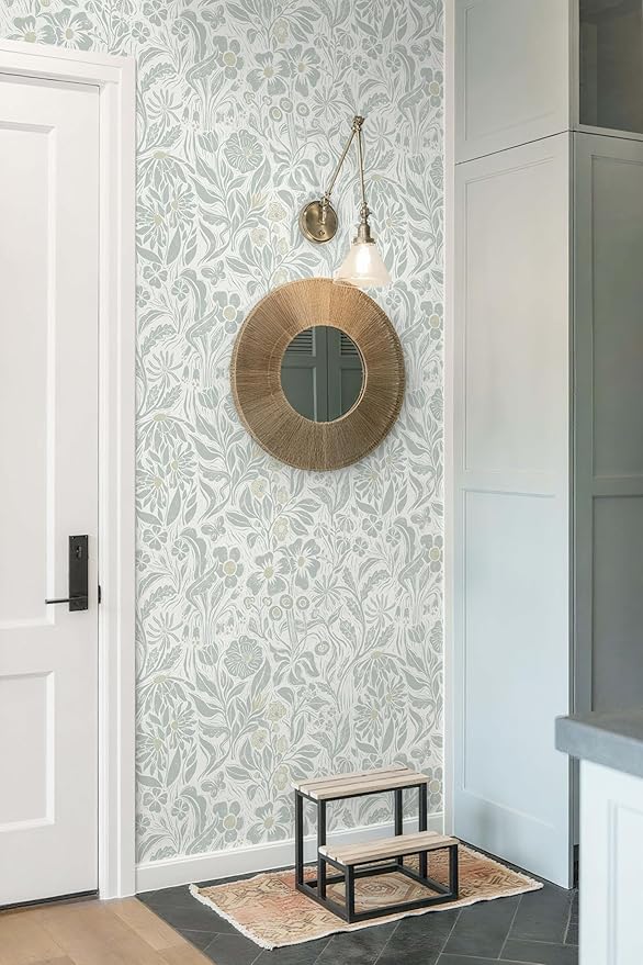 Heroad Contact Paper Floral Peel and Stick Wallpaper Green Botanical Wallpaper Self-Adhesive Removable Stick on Wall Paper for Cabinets Drawers Waterproof Bedroom Wall Decor Vinyl Roll 17.3''x393''