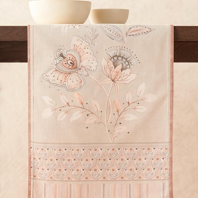 Maison d' Hermine Tablerunner 100% Combed Cotton Premium Table Runner Decorative Table Covers, Dining, Wedding, Banquet, Buffet, Society Florals, Double Layer - (14.50"x108")