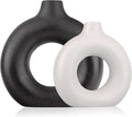 Black and White Vase Decor Donut Vase Set of 2 - Circle Hollow Vases, Modern Matte Ceramic Vases for Entryway Living Room Bedroom Dining Table Centerpiece Office Home Decor