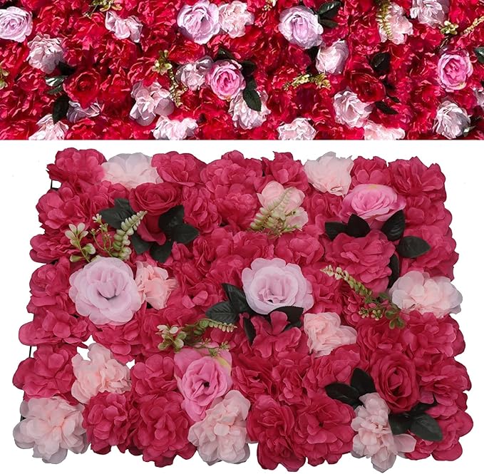 LOYALHEARTDY 12 Pack Artificial Flower Wall Panels 24" x 16" Flower Wall Panel Wall Backdrop Faux Hydrangea and Rose Flower Backdrop Panels for Flower Wall Decor Wedding Party Event Decoration