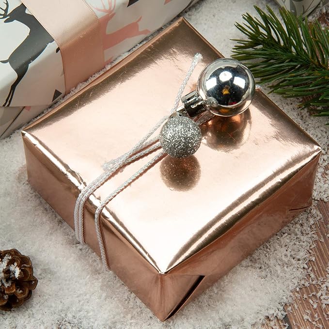 WRAPAHOLIC 30 Inch Christmas Wrapping Paper Roll - Jumbo Roll Rose Gold and Pink Holiday Design with Metallic Foil Shine - 4 Rolls - 30 Inch x 120 Inch Per Roll