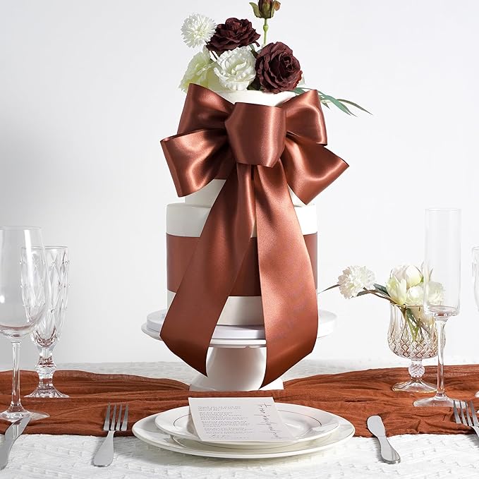 MEEDEE Rust Satin 3 Inch Ribbon Lux Double Faced Satin Ribbon Wide Fall Autumn Colored Ribbons by 10 Yards Rust Ribbons for Christmas Tree, Weddings, Flower Bouquet, Wreath Bow Making