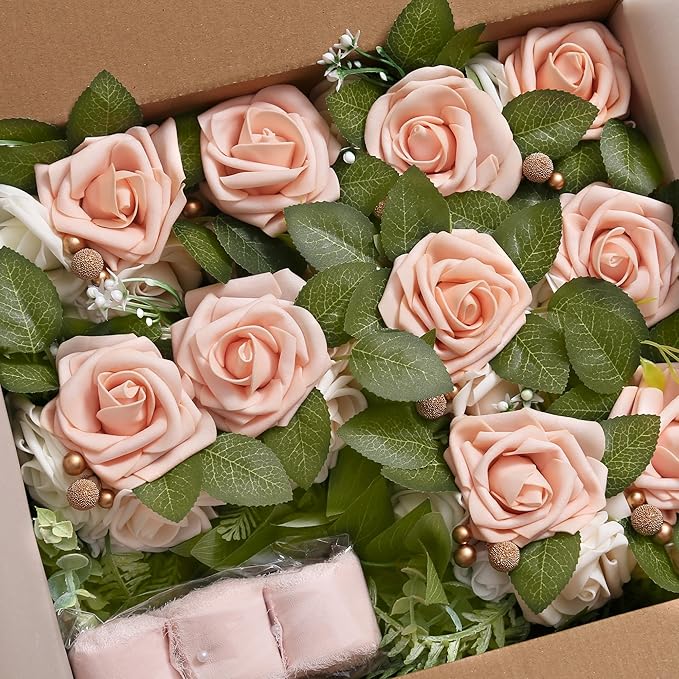 DORIS HOME Wedding Aisle Decorations Pink Pew Flowers Set of 10 for Wedding Ceremony Party Chair Decor with Artificial Flowers Eucalyptus and Ribbons