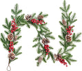 DearHouse 6FT Artificial Christmas Pine Garland with Red Berry Branch Pine Cone Winter Greenery Garland for Holiday Season Mantel Fireplace Table Runner Centerpiece Décor