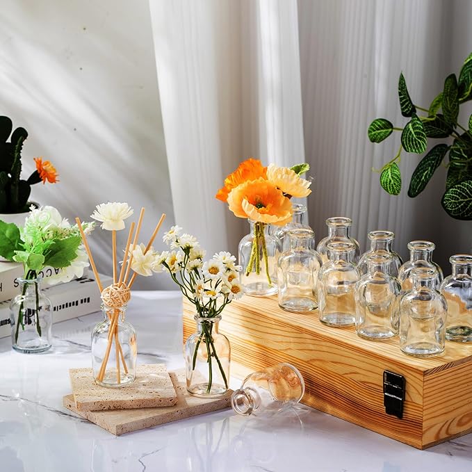 Lallisa 54 Pcs 3.15 Inches Small Glass Bud Vases Bulk Mini Flower Vases for Centerpieces Decorative Glass Bottles Vintage Rustic Decoration for Wedding Dining Table Home Decor