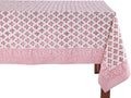 ATOSII Gulbahar White Pink 100% Cotton Fall Rectangle Tablecloth, Hand Block Print Washable Table Cover, Christmas Parties Buffet Dining, Weddings, Thanksgiving, Halloween, 60 X 90 Inches, 6 Seater