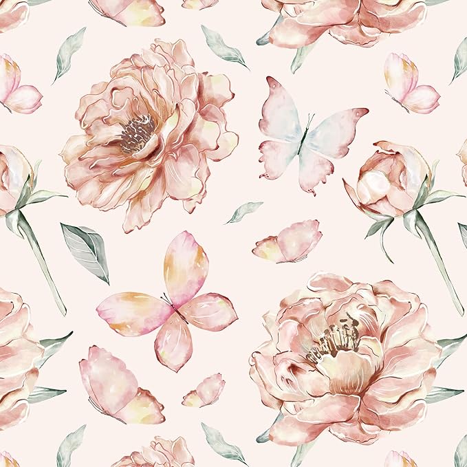 Safiyya Peel and Stick Wallpaper Floral Pink Wallpaper Pink Peony Contact Paper Removable Self Adhesive Wall Paper for Bedroom Bathroom 197''×17.3"