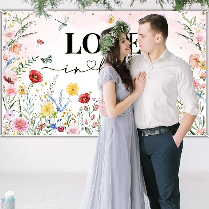 Avezano Love in Bloom Backdrop Banner 6 x 3.6 ft Floral Bridal Shower Decorations Pink Love in Bloom Wildflower Bridal Shower Party Decorations