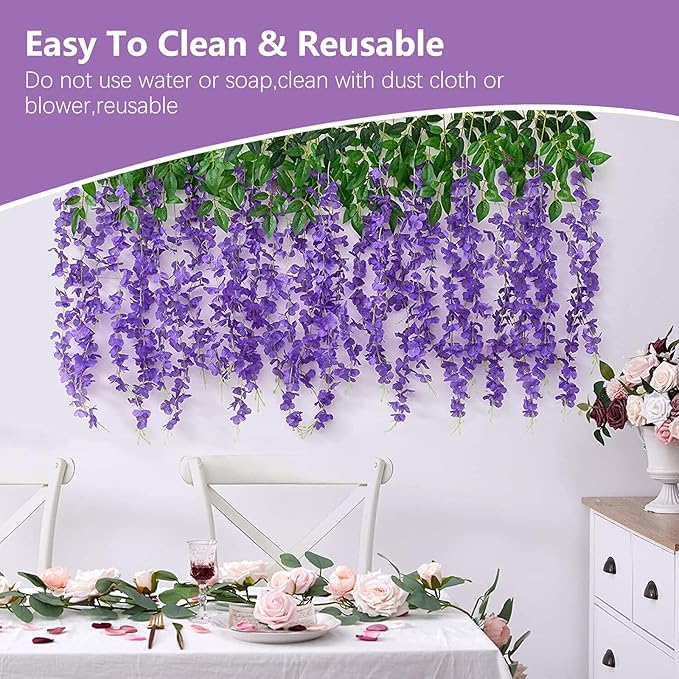 5 Pack Purple Wisteria Hanging Flowers, 3.44 Ft Fake Hanging Flowers, Artificial Wisteria Garland Vines for Wedding Room Backdrop Outdoor Patio Garden Decoration