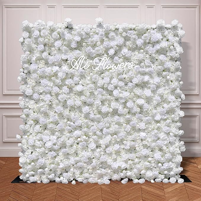 5D Silk Artificial Flower Wall Backdrop Gorgeous White Floral Panels Wedding Baby Shower Birthday Party Garden Home Decor Quick Assembly Storage