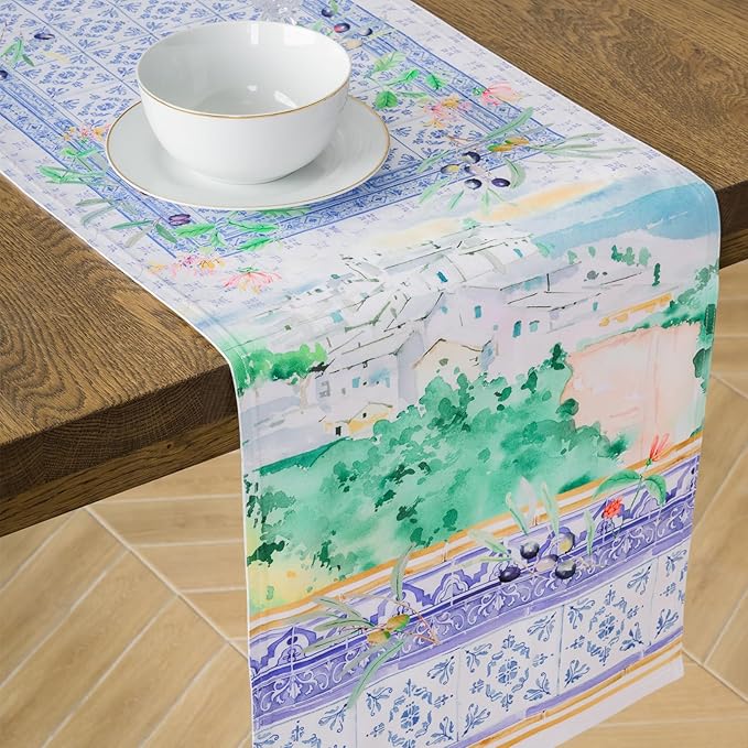 Maison d' Hermine Tablerunners 100% Combed Cotton Premium Table Runner Decorative Table Cover, Home, Kitchen, Parties & Camping, Luberon, Double Layer - (14.50"x72")