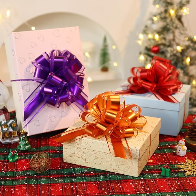 10-Pack Wine Red Pull Bows for Gift Wrapping - 6 Inch Reusable Ribbon Bows, Large Instant Floral Decor Bows for Wedding, Christmas, Birthday Decor, Gift Basket & Party Decorations
