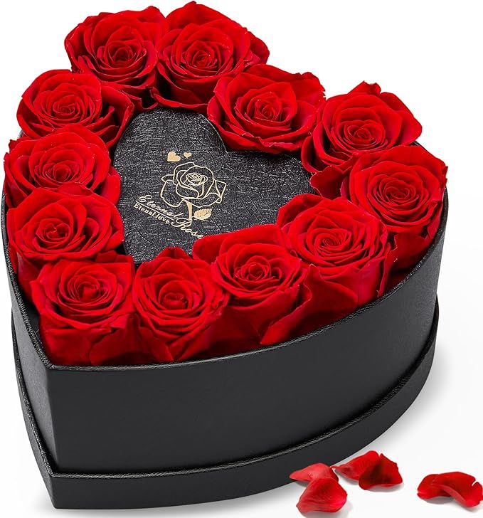 12 Preserved Roses in Heart-Shaped Box - Eternal Love Gift, Long-Lasting Roses for Her - Forever Flowers - Ideal for Valentine's Day, Anniversaries, Mother's Day - Elegant Display Box