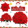 7 PCS Red Silk Poinsettia Flowers with 7 Heads - Artificial Christmas Floral Bouquet for Xmas Party, Winter Holiday Decor, Table Arrangements, Home & Seasonal Displays