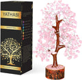 YATHABI Rose Quartz Tree - Pink Crystal Desk Decor - Feng Shui Gemstone Bonsai - Spiritual Gift for Positive Energy
