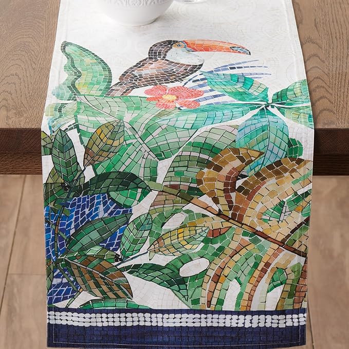 Maison d' Hermine Table Runner 100% Combed Cotton Premium 14.50 Inch x 72 Inch Decorative Runner Table Runners, Dining, Kitchen, Parties & Camping, Mosaic (Double Layer)