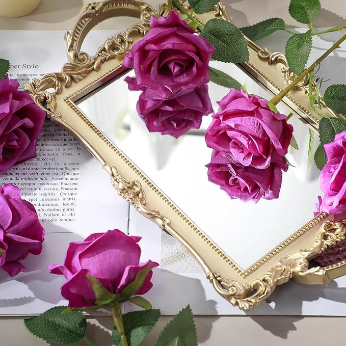 Hotop 40 Pcs Rose Artificial Flowers Bulk with Long Stem,Realistic Silk Fake Roses Bouquet for Home Wedding Centerpieces Party Table Decoration Valentines Gifts(Purple)