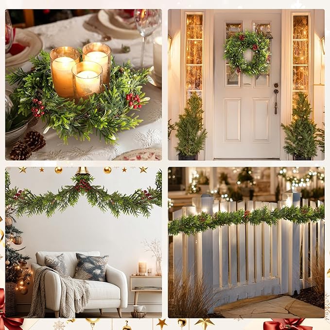 1PC 9FT Christmas Decor Artificial Norfolk Pine Garland,Realistic Artificial Garland Greenery for Fireplace Table, Mantle Wall, Indoor Outdoor Winter Holiday Decorations(1, 9FT)