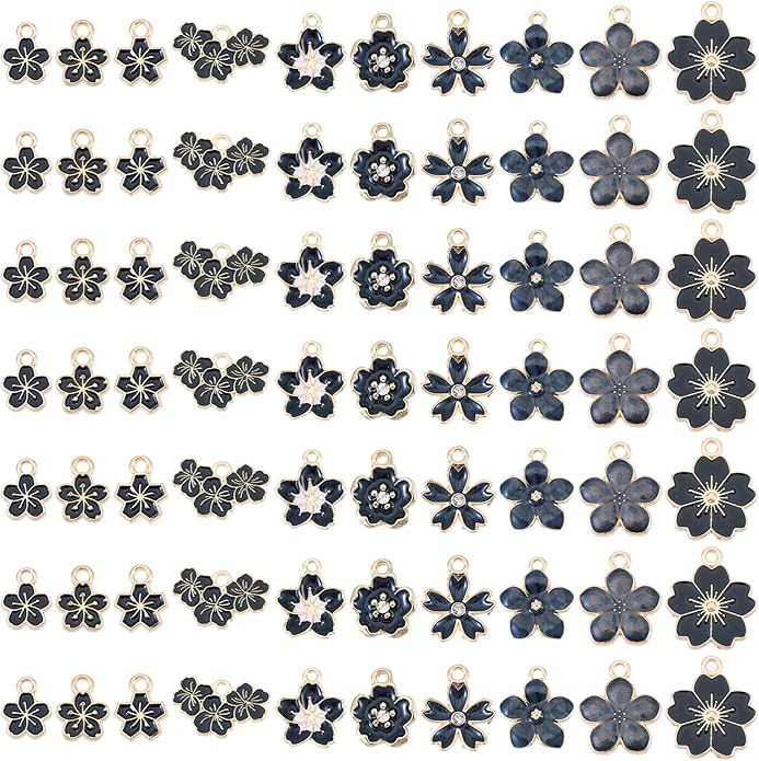 KISSITTY 100Pcs Light Gold Alloy Enamel Charms Cherry Blossom Flower Charm Bulk Gold Plated Pendant Cute Small Floral Dangle Charms for DIY Jewelry Making Kit Bracelet Necklace Keychain Crafts